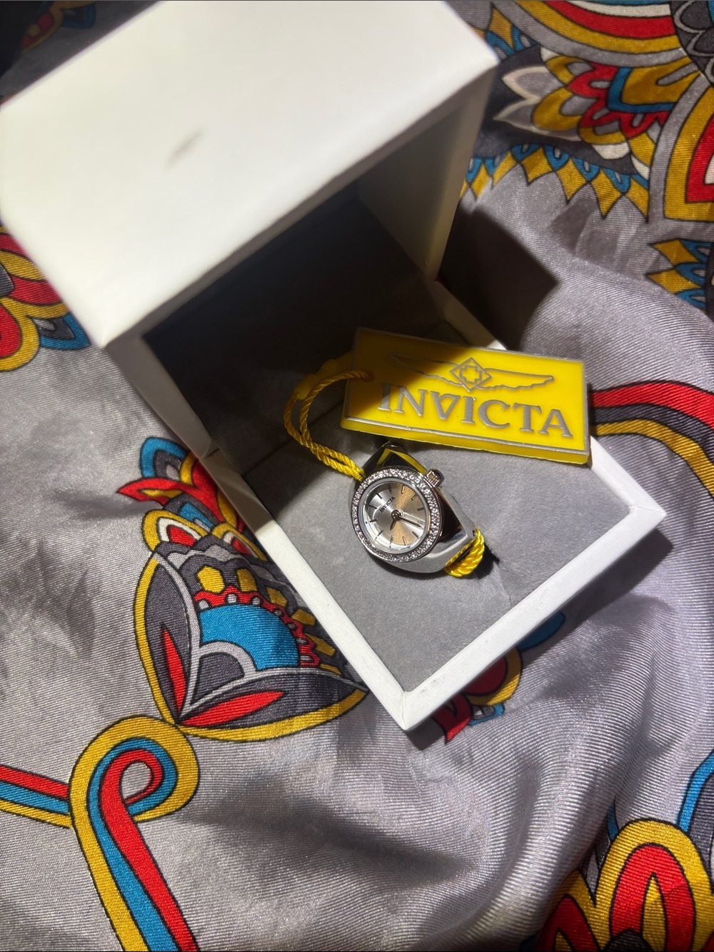 Invicta Silver Tone Ladies Watch ring with Crystal Accents
